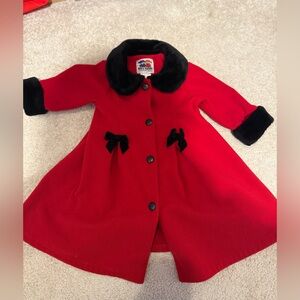 Red Kids Coat with Black Trim - 2T